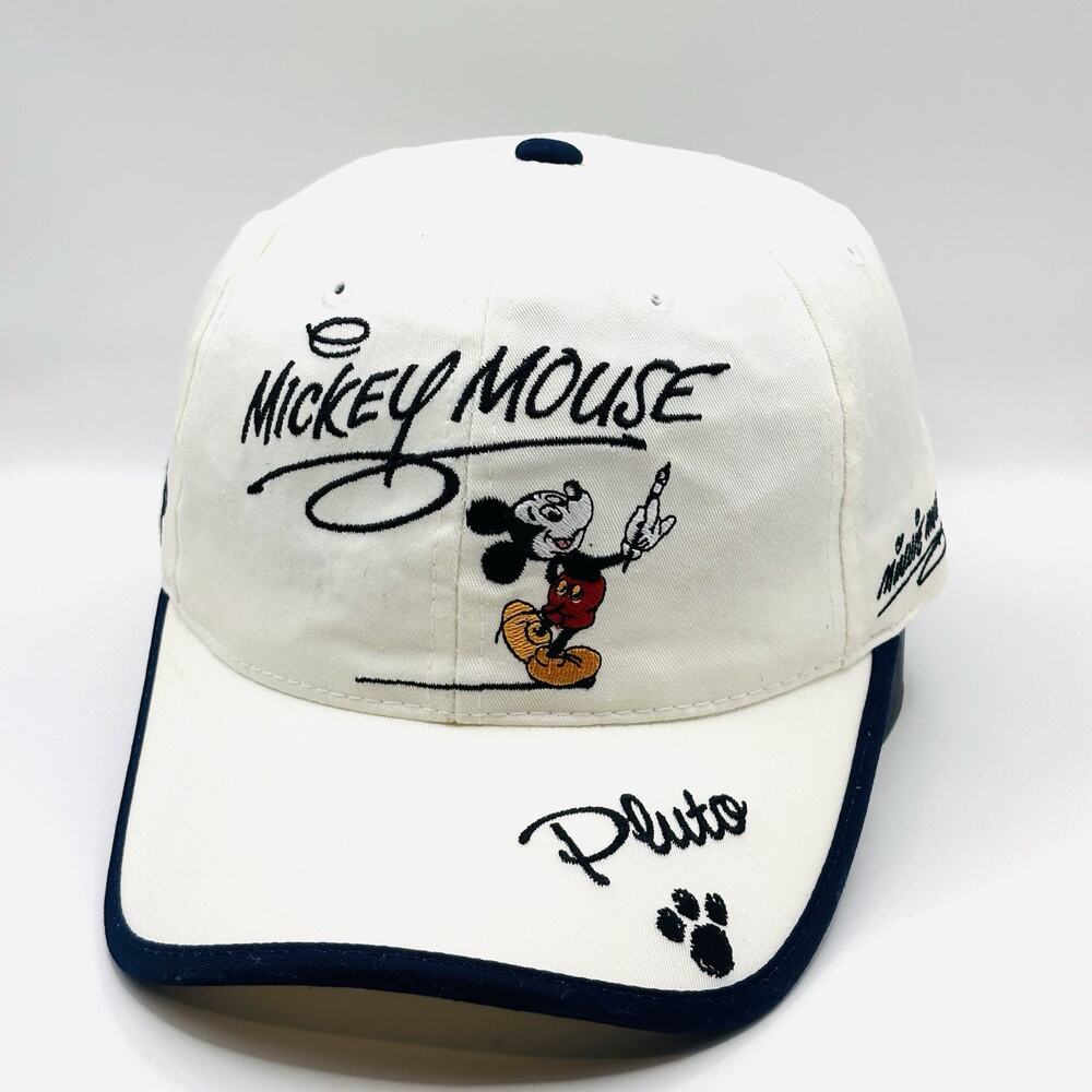 Vintage Disney Hat Cap Strap Back Off White Mickey Mouse Adjustable 90s